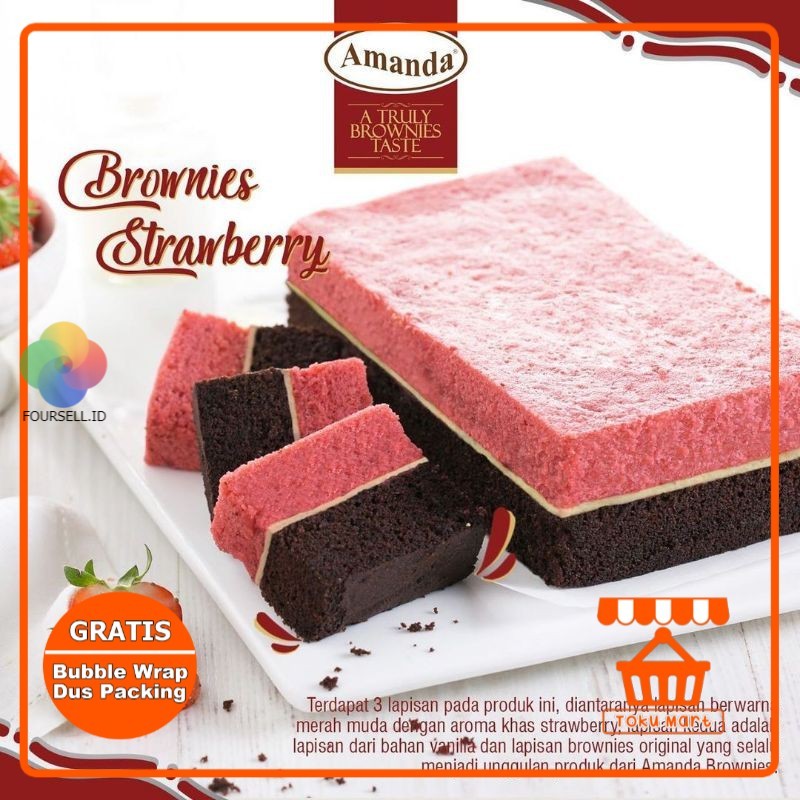 Brownies Amanda STRAWBERRY (PACKING AMAN) - Amanda Brownies Kukus Oleh Oleh Bandung Kue Bandung