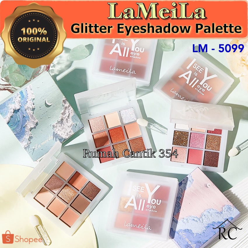 LAMEILA Glitter Eyeshadow Palette 9 warna Rumah Cantik 354 Medan Makeup Beauty Cosmetics Lameila LM-5099 / LM 5099 / LM5099 Kosmetik Mata Palet Eye Shadow