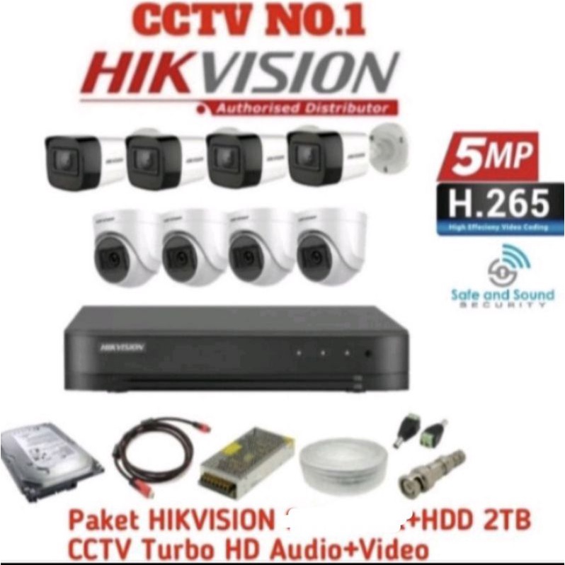 PAKET CCTV HIKVISION 5MP 8 CHANNEL 2 KAMERA AUDIO / Komplit