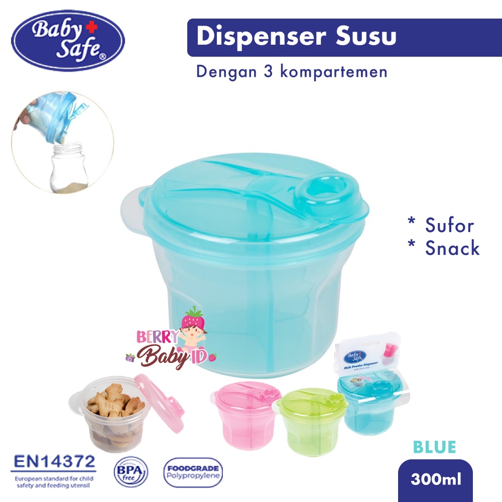 Baby Safe Dispenser Susu Bayi 3 Kompartemen &amp; Tempat Snack Bayi BBS065 Berry Mart