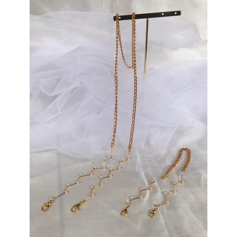 strap mask | strap masker | tali masker | konektor masker hijab rantai variasi emas dan mutiara