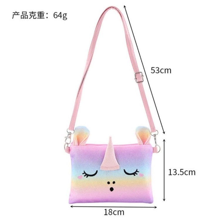 tas selempang unicorn kudapony glitter import UK 18 x 13,5 cm anak perempuan TK SD