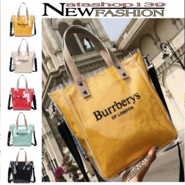 Burrberys of London Tas Fashion Wanita Tas Selempang Handbag PVC Transparan Resleting