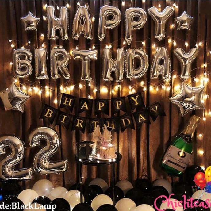 Set Paket Dekorasi Ulang Tahun Hbd Balon Fancy Romantis Black Led