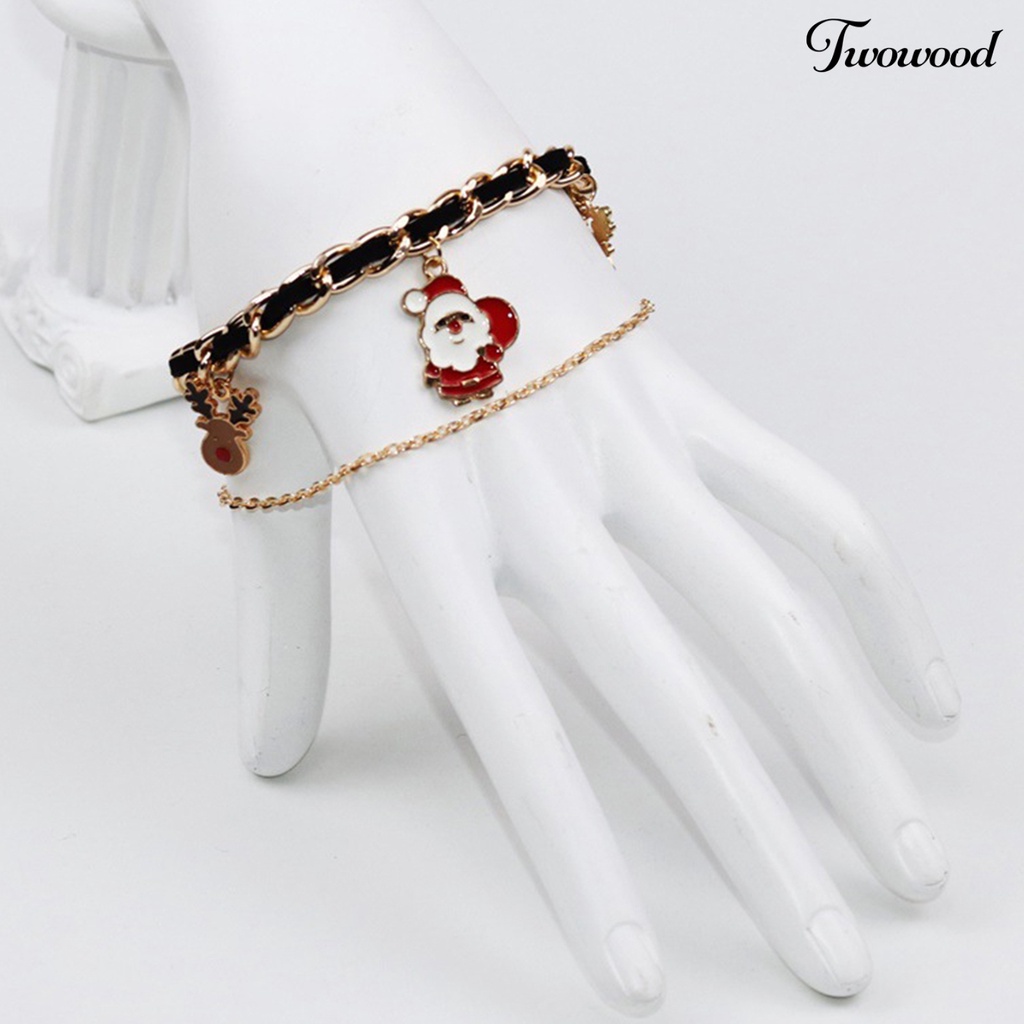 Twowood Santa Claus Christmas Tree Christmas Bracelet Alloy Bell Snowman Pendant Charm Bracelet Chic Gift