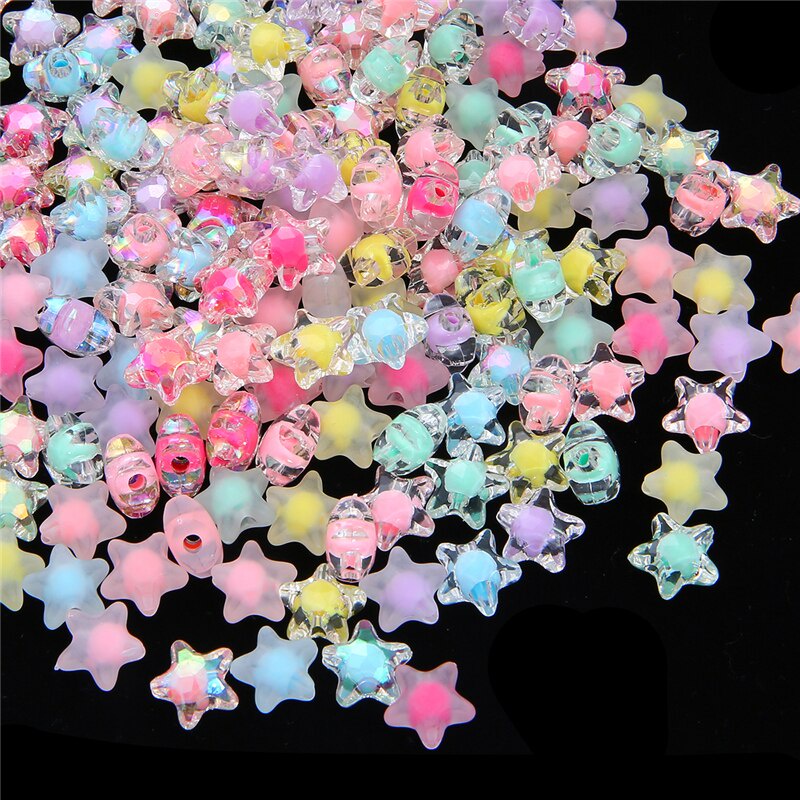 80pcs Multicolor Colorful With Hole Five-pointed Star Acrylic Matte Transparent Loose Beads For DIY Jewelry Bracelet Necklace Making