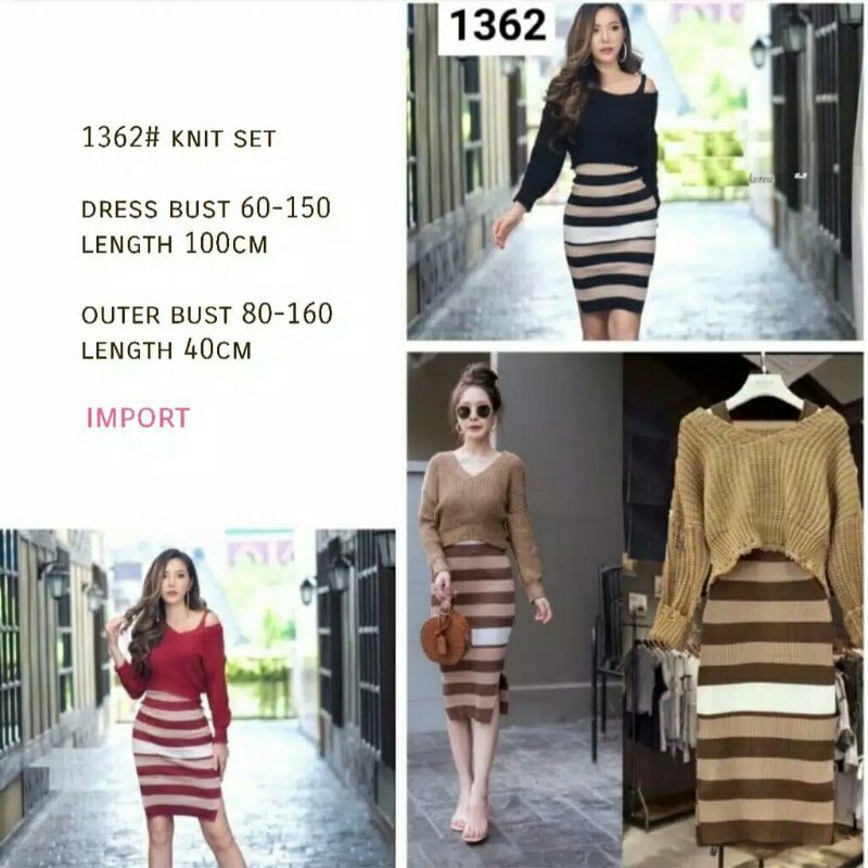 Funny Baju dress rajut set outer wanita realpict import/ Baju dress bodycon rajut cewek import murah