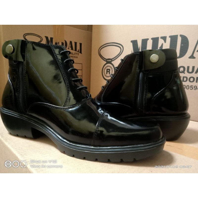 SEPATU KULIT ASLI PRIA SEPATU KULIT MEDALI PDH BOOTS POLRI TNI SECURITY SATPAM KERJA DINAS KANTOR PEGAWAI SJ253