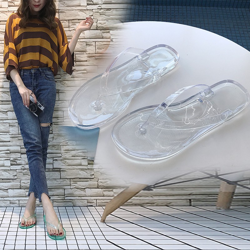 Sandal  Jepit flip flop pantai Wanita  Model Flat Kristal 