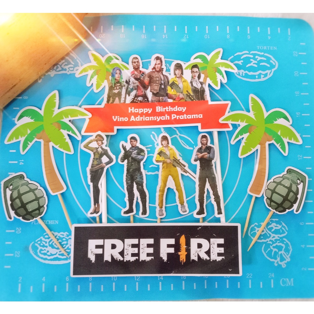 Topper Cake Karakter Free Fire (Gratis Custom Nama) untuk Dekorasi / Hiasan Kue Ulangtahun / Ultah A