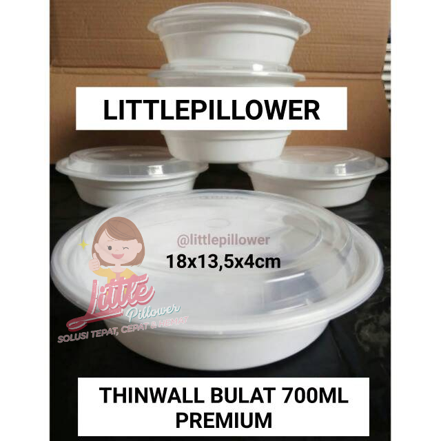 (PREM MANGKOK 700ML PUTIH) Thinwall Bulat Putih PREMIUM BAHAN SUPER 700 ml dengan tutup bening