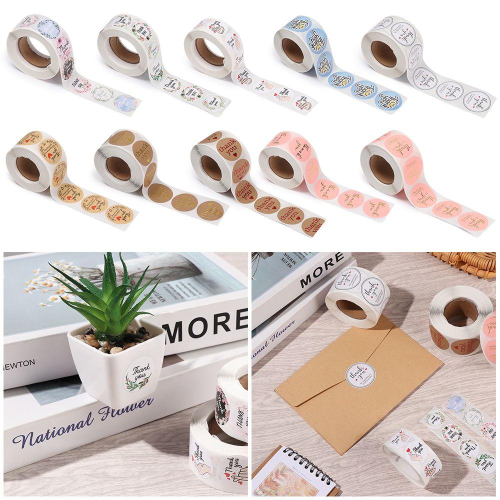 R-flower 500Pcs/Roll Thank You Paket Label Hadiah Packaging DIY Sealing Craft Self Adhesive