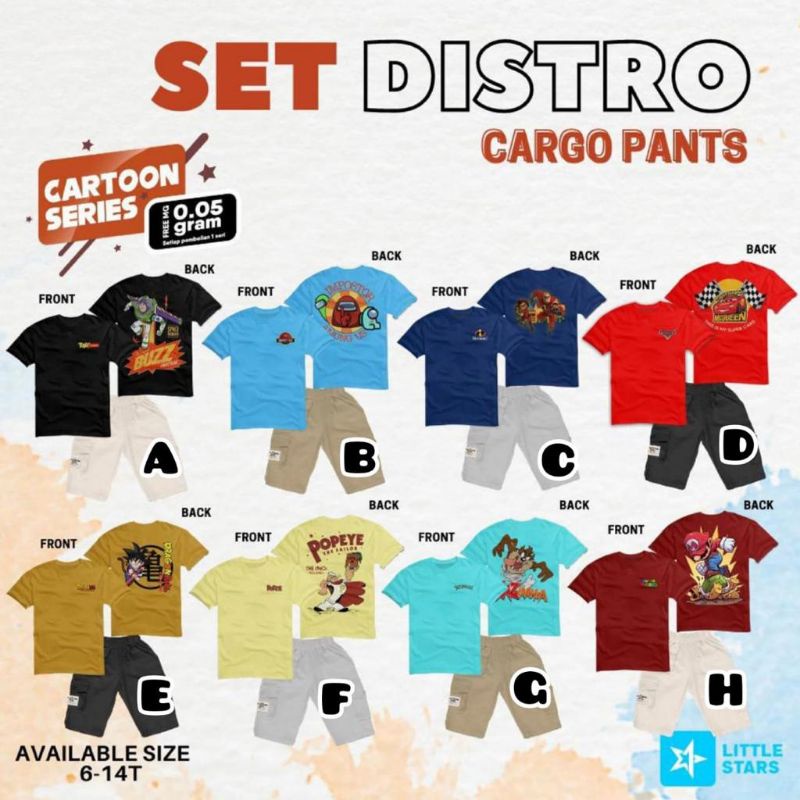 SET DISTRO CARGO PANTS LITTLE STARS / Setelan Anak Junior