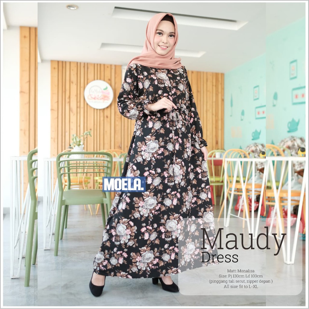 (REAL PICTURE) MAUDY DRESS ORI MOELA MORIST FASHION KOREA PAKAIAN CEWEK KEKINIAN MUSLIM MOTIF BUNGA