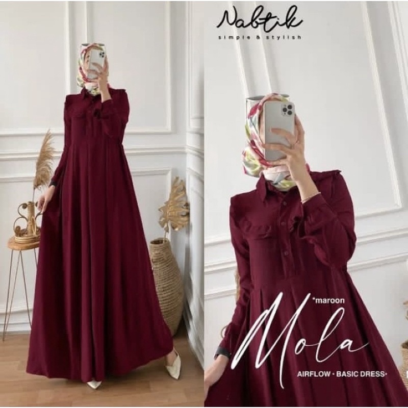 PGMT - TERMURAH MOLA DRESS CRINKLE AIRFLOW GAMIS POLOS MUSLIMAH WANITA