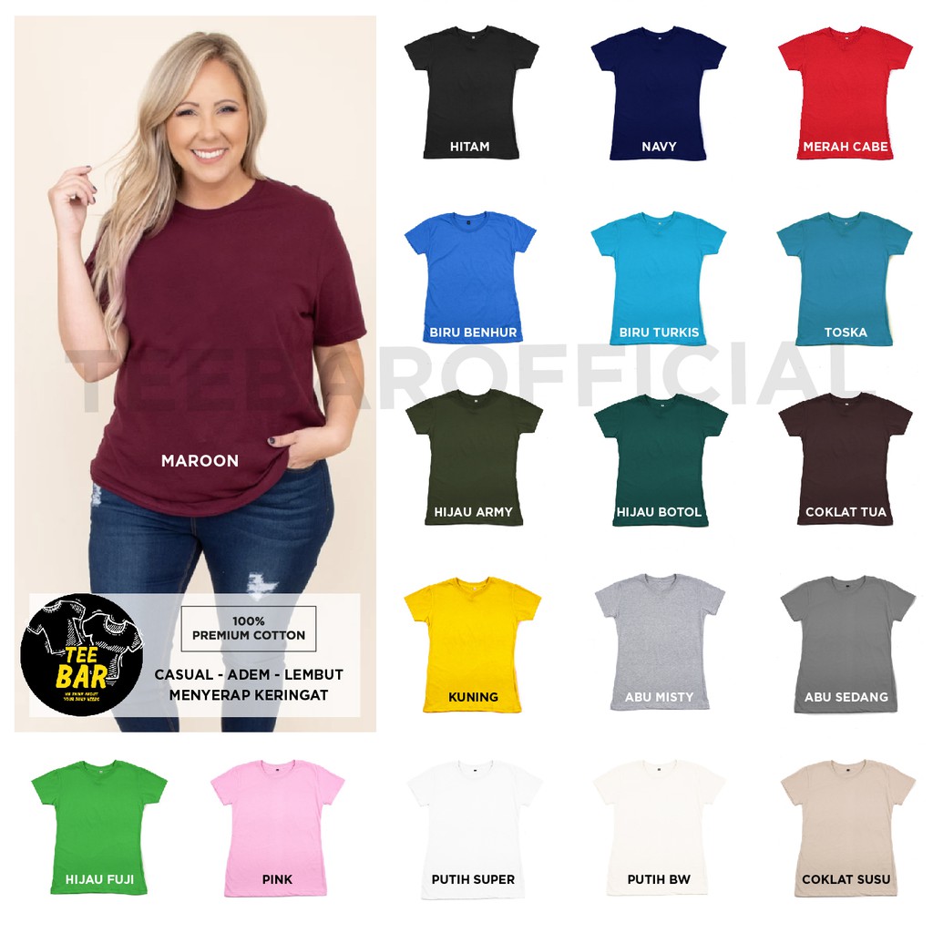 TEEBAR OFFICIAL - Big Size Woman Basic Tee V-Neck / Kaos Polos Wanita Kerah V Katun Adem