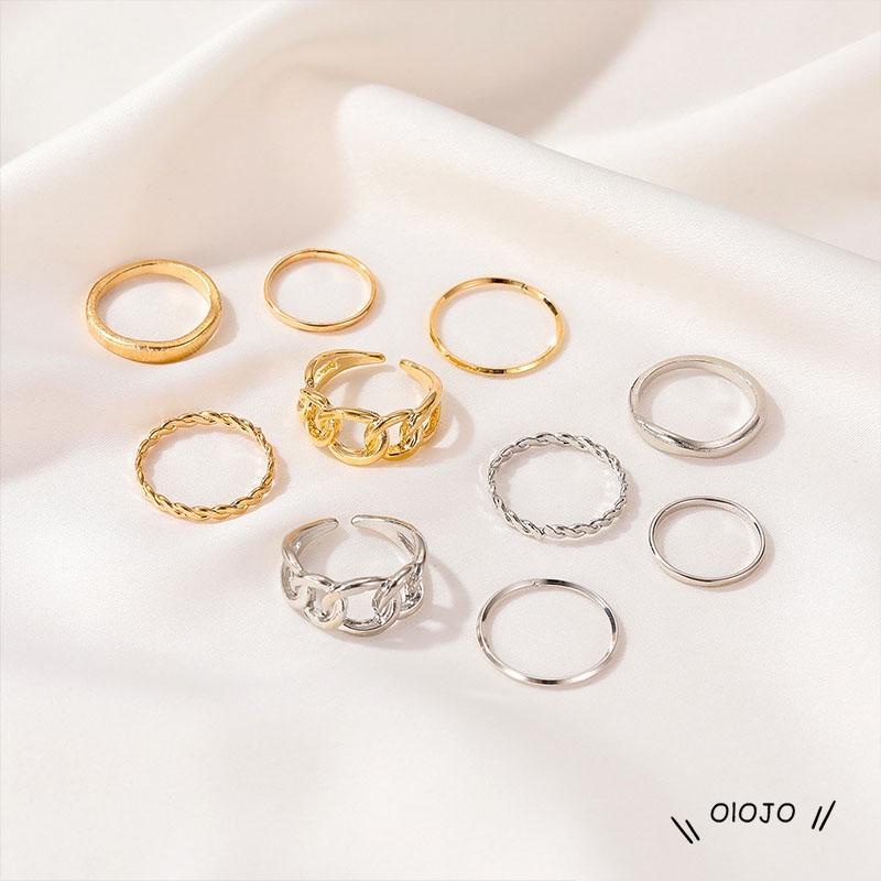 5pcs / Set Fashion Cincin Wanita Model Terbuka Geometri Warna Silver / Gold Gaya Vintage - col