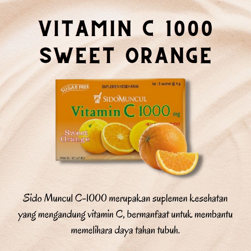 

Sido Muncul Vitamin C 1000mg Rasa jeruk manis serbuk 1 box isi 6 sachet