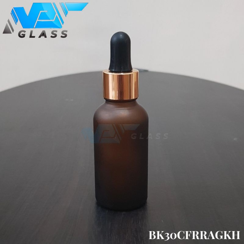 botol kaca pipet 30ml frosted doff amber coklat - ring almunium gold