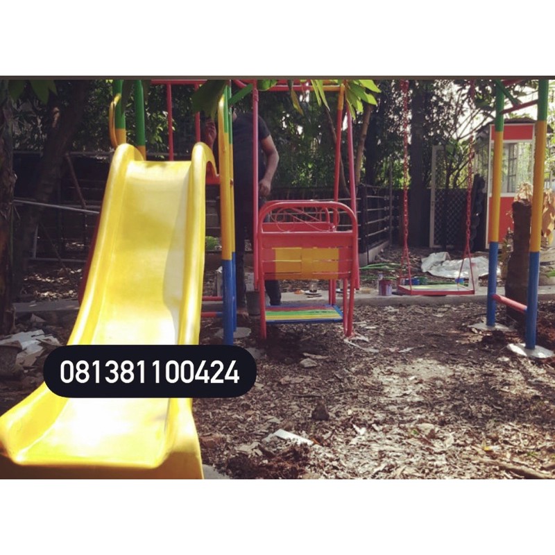 mainan set perosotan dan dua ayunan playground anak tiga set mainan besi free ongkir jkt