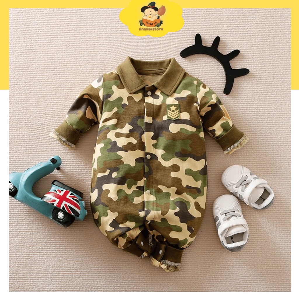 ANANAKSTORE - JUMPER MOTIF ARMY HIJAU / JUMPER LUCU 0-12 BULAN / JUMPER IMPORT PREMIUM