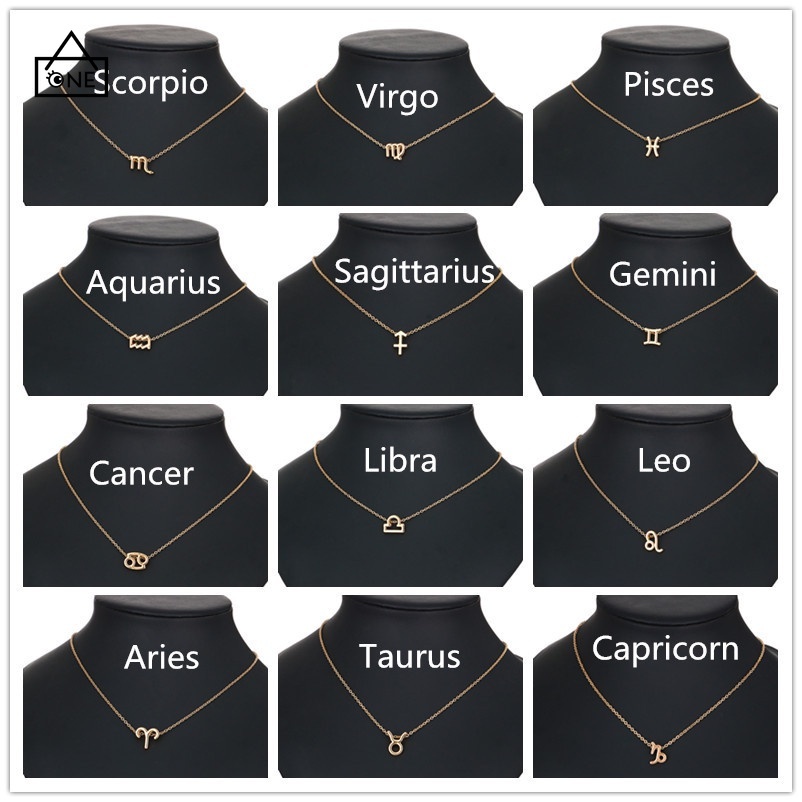 COD❤12 Tanda Zodiak Rasi Liontin Kalung Unisex Korea Fashion Pria wanita Pasangan Hadiah Ulang  A one