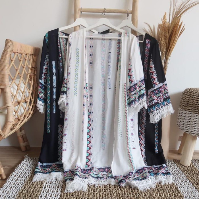 jaket wanita BJD - Long Outer / Cardigan Panjang Wanita Etnic Motif Etnika - Navy hoodie Jaket wanit