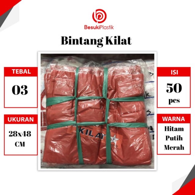 Kantong Kresek Bintang Kilat 28x48x03 HITAM PUTIH MERAH  / Kantong Plastik Kresek 28cm