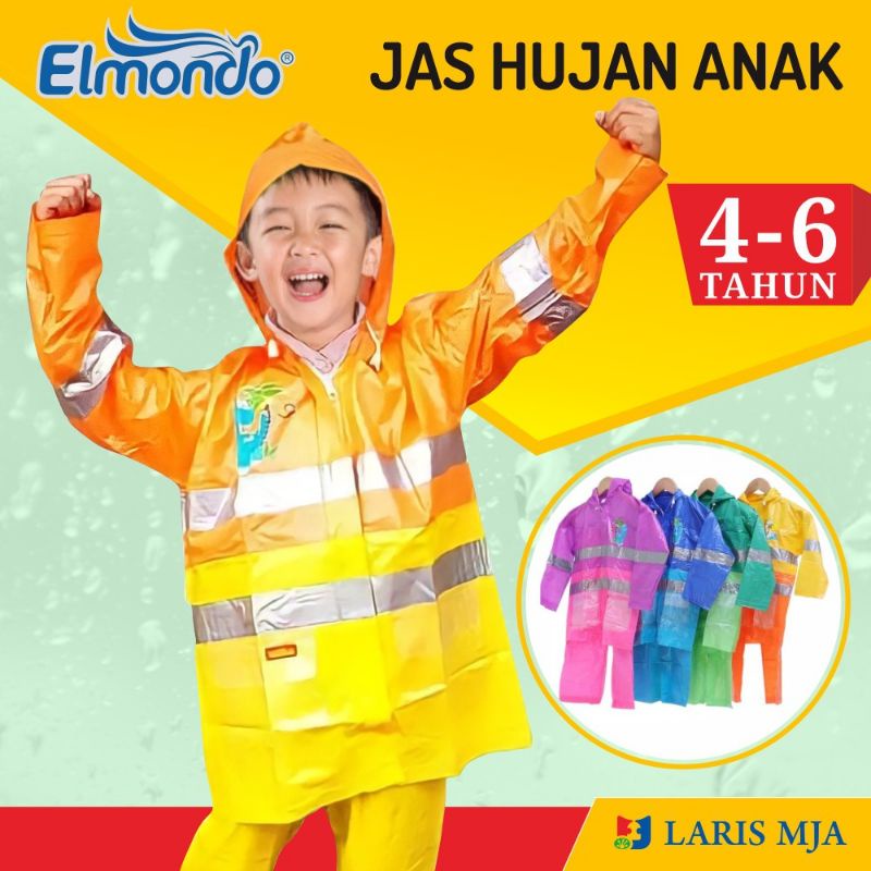 Jas hujan  Anak Elmondo Laki laki Perempuan umur 4 - 6 tahun Setelan Jaket