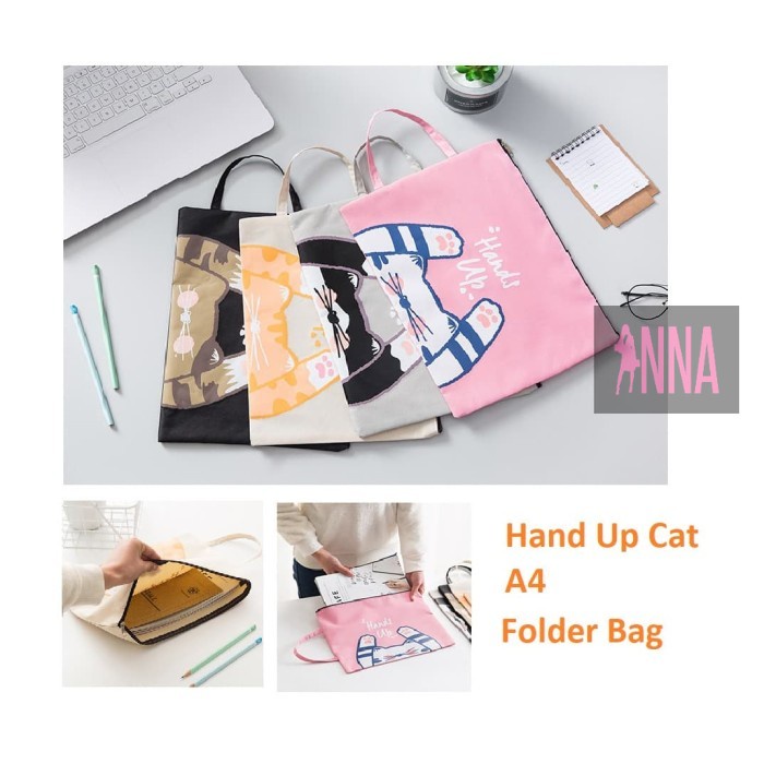 

Promo Shopee PF15 MAP Hand Up Cat A4 Stationery File Folder - Cream Termurah