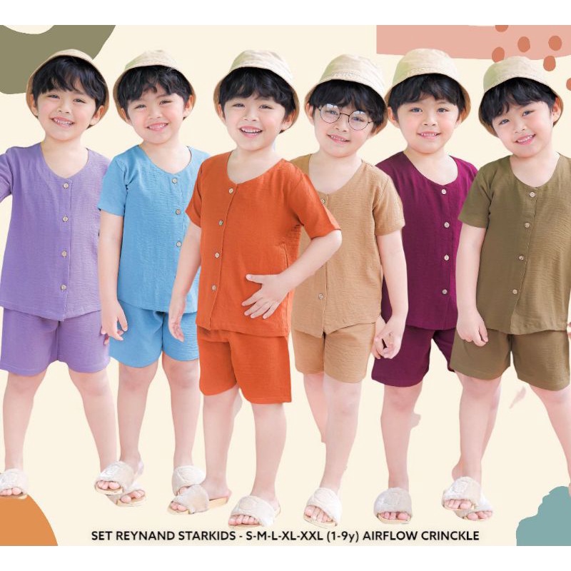 Setelan Baju  Anak Laki dan Perempuan - Set Reynand Starkids - Size 1 s.d 9/10 Th Bahan Airflow Crinckle