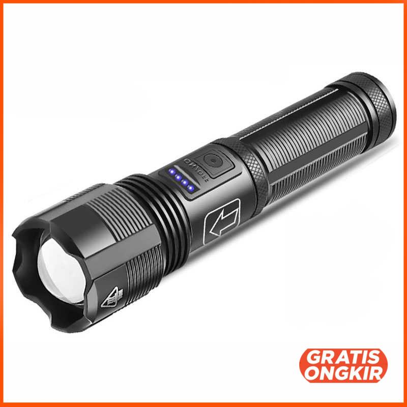 Senter LED Zoomable XHP70 4000 Lumens bonus baterai