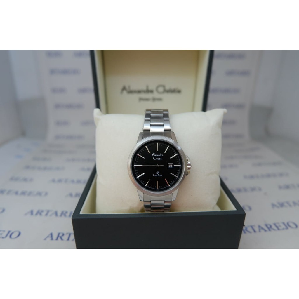 JAM TANGAN WANITA ALEXANDRE CHRISTIE AC 1008 SILVER HITAM ORIGINAL