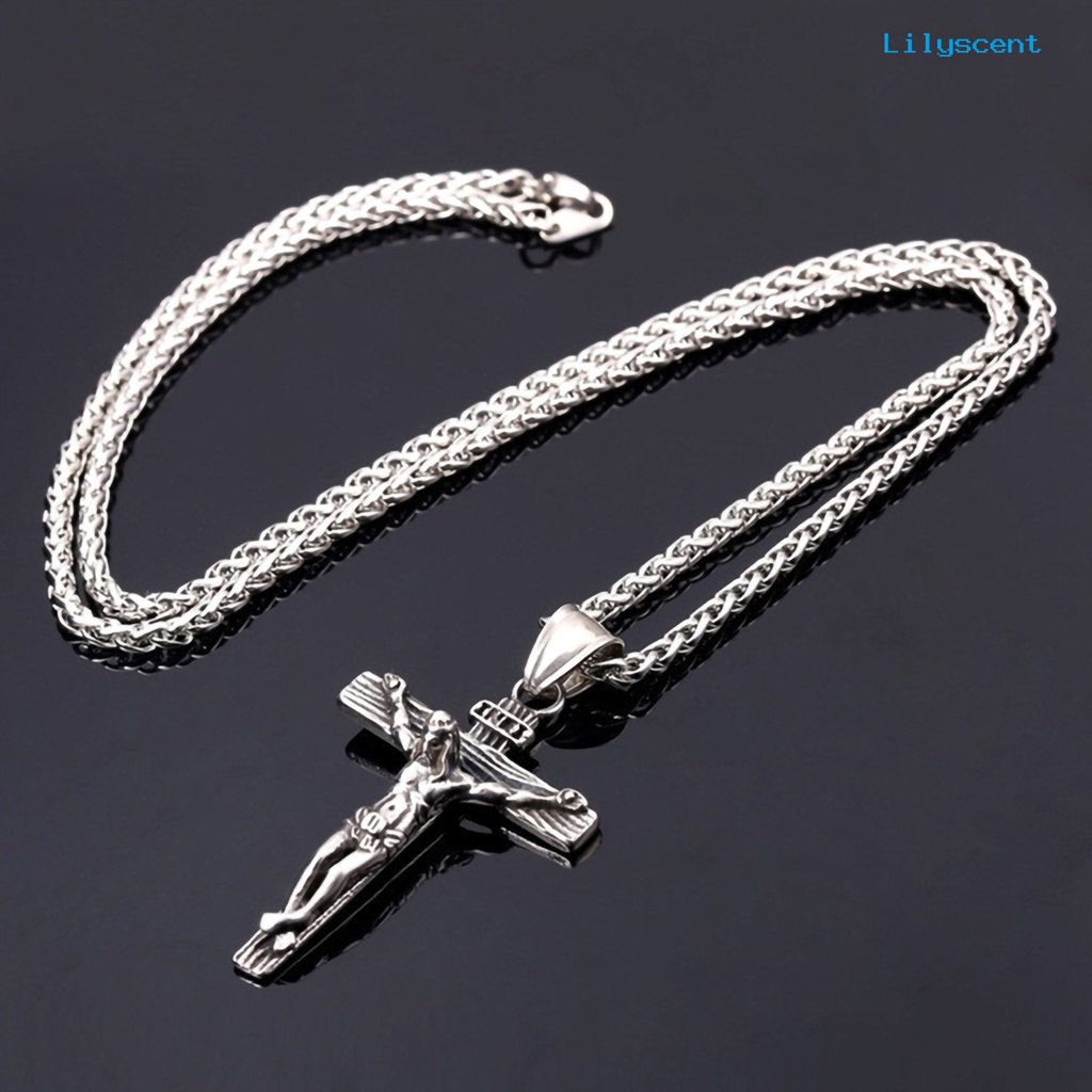 Kalung Liontin Salib Yesus Bahan Stainless Steel Anti Karat Untuk Pria