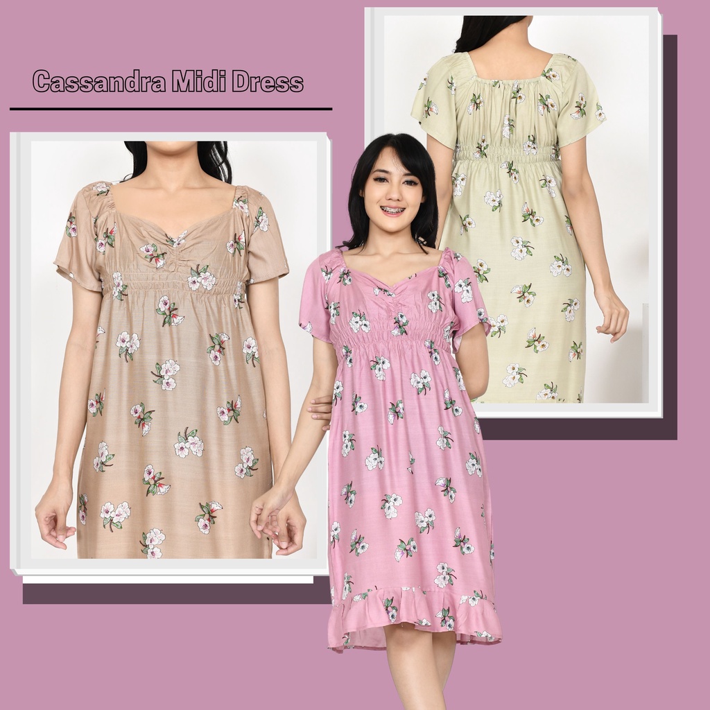 Cassandra Midi Dress Bahan Rayon Premium Untuk Remaja dan Dewasa Termurah Dan Kekinian