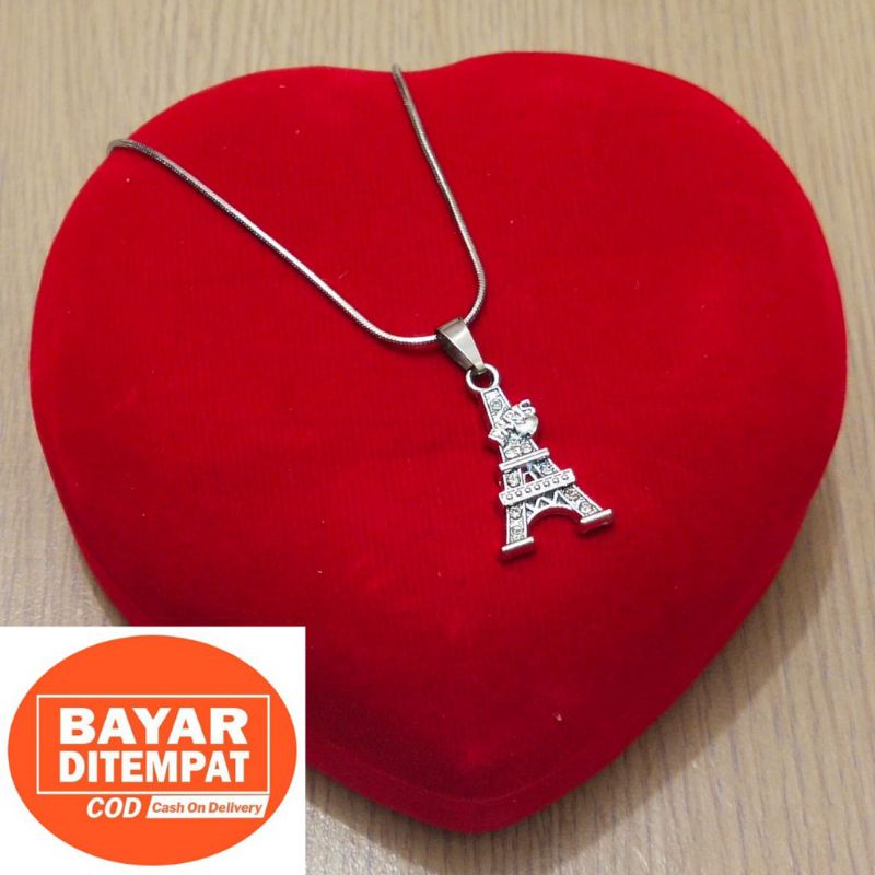 Kalung Titanium anti karat/kalung titanium liontin Paris terbaru pria dan wanita