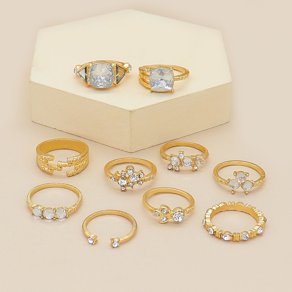 6pcs / set Cincin Jari Desain Geometri Asimetris Hias Berlian Imitasi Gaya Eropa Amerika