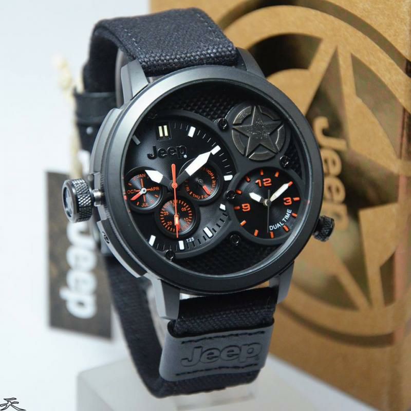 Jam Tangan Pria Jeep JP15202 Dualtime Kanvas Original Murah