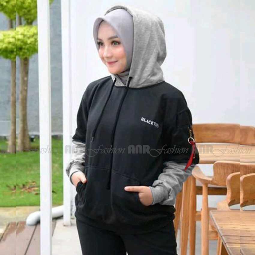 Sweater Hoodie Blacktipe Wanita Sweater Fleece Hoodie Reglan Cewek