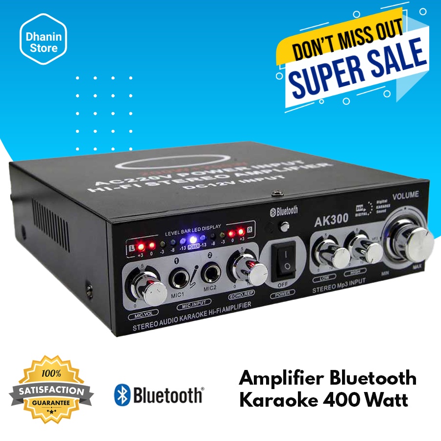 Power Amplifier Ampli Amplifer Rakitan Mini Bluetooth Karaoke Class D Stereo 12 Volt 400 Watt Murah