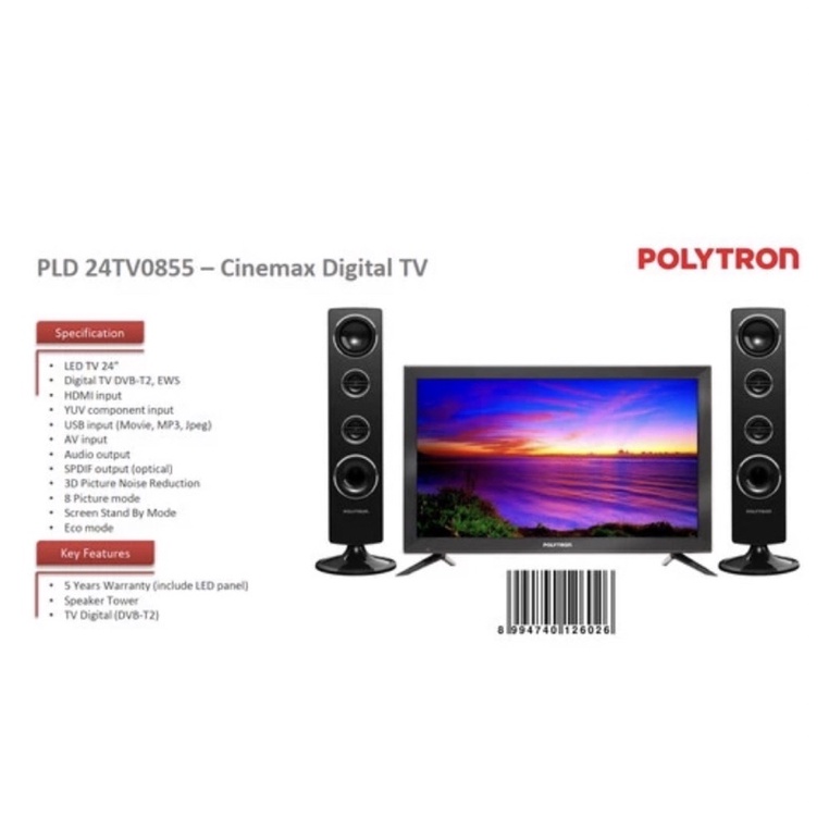 POLYTRON LED TV 24 inch PLD 24TV0855 DIGITAL + TOWER SPEAKER - CINEMAX