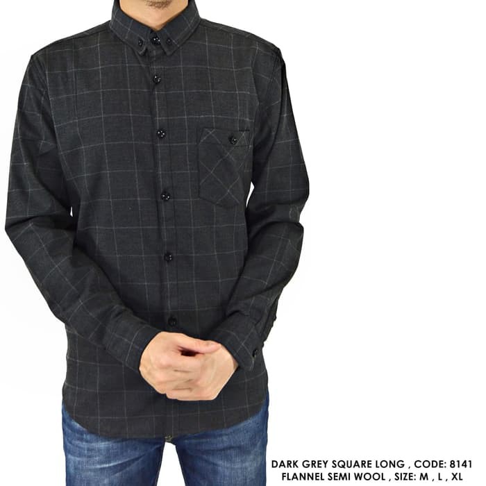 KEMEJA PANJANG FLANEL FLANNEL PLANEL KOTAK HITAM COWOK PRIA