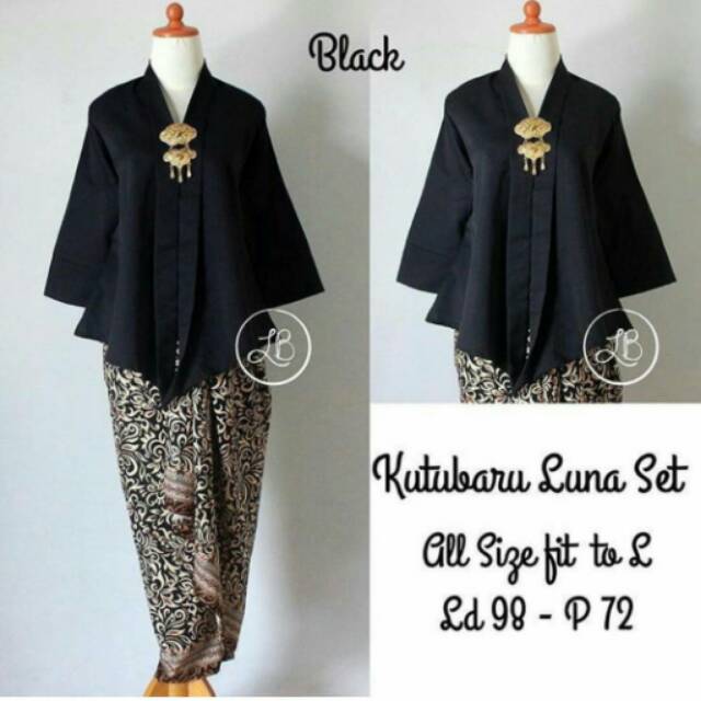 Stelan kebaya black Glamor blouse dan rok lilit batik