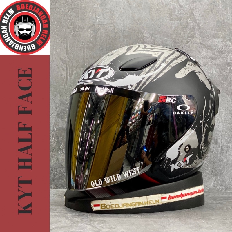 KYT HELM DJ MARU HALF FACE MOTIF VENOM - BLACK MATT SILVER - KYT HALF FACE - KYT SINGLE VISOR