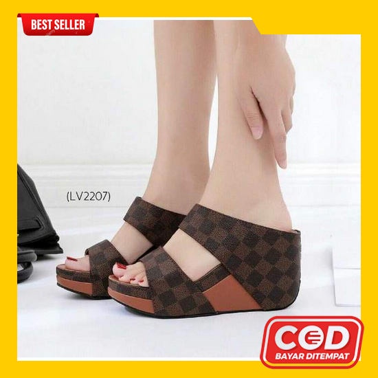 Sandal Wanita Wedges Premium Murah Kekinian Style Trendy Wejes Cewek Perempuan Karet Korea Branded O