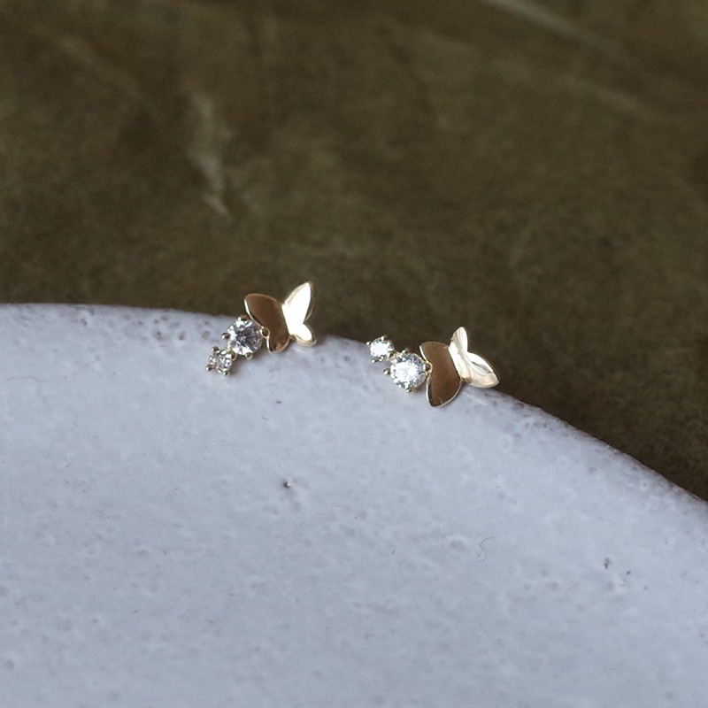 Kupu-kupu Anting Pejantan Kristal Berlian S925 Sterling Perak Emas Perhiasan Fashion Wanita Earrings
