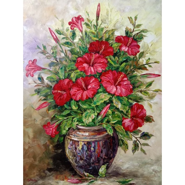 lukisan bunga sepatu k1