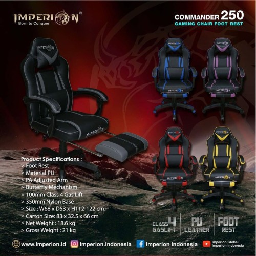 Kursi gaming imperion comander 250 dengan foot rest | gaming chair