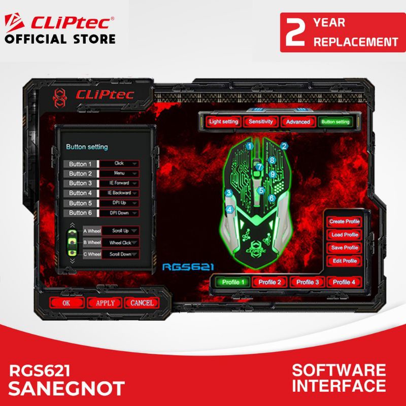 CLIPtec TG5621 Sanegnot Mouse Gaming LED 3250dpi