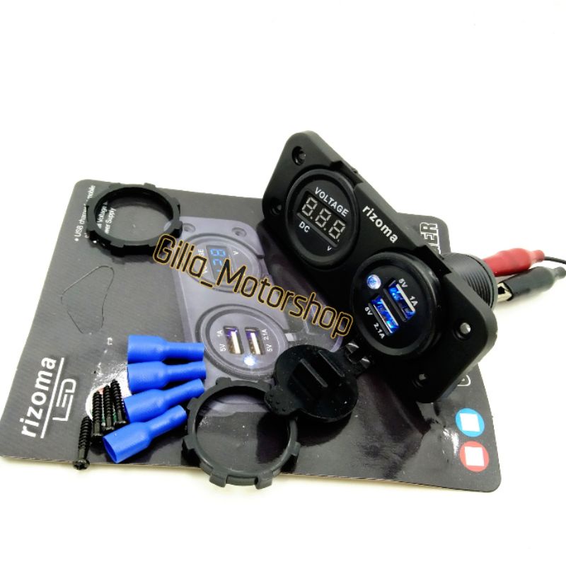 Voltmeter/charger Hp USB Rizoma LED Model tanam Universal Motor